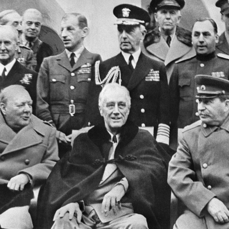 Churchill, Roosevelt und Stalin bei der Konferenz von Jalta, 1945