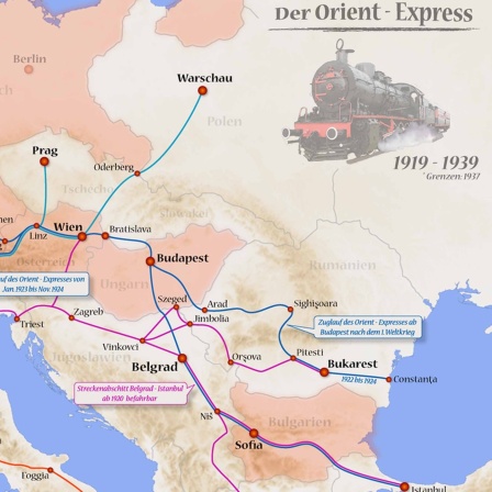 Karte des Orient Express von 1919 - 1939