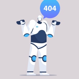 Illustration eines Roboters - in einer Sprechblase ist die Fehlermeldung 404 zu lesen