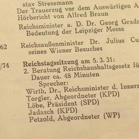 Dokumentation der Reichstagssitzung am 5. März 1931. Reichstagsdebatten 1931 - 1933