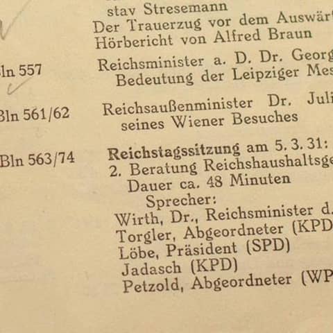 Dokumentation der Reichstagssitzung am 5. März 1931. Reichstagsdebatten 1931 - 1933