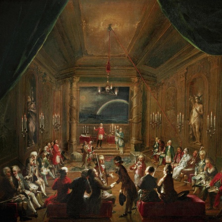 Gemälde der Wiener Freimaurerloge "Zur gekrönten Hoffnung", in der auch Wolfgang Amadeus Mozart Mitglied war, ca. 1790.