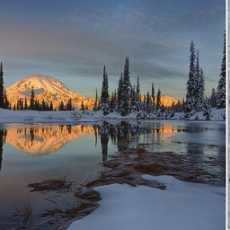 Mount Rainier im Bundesstaat Washington, USA, und ein Eiswurm im Gletschereis