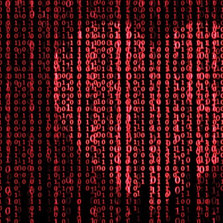 Aus einem roten Binärcode auf schwarzem Grund leuchtet ein Herz heraus.