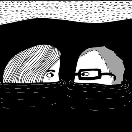 Zeichnung aus dem Buch "Ich fühl's nicht" - Mann und Frau schauen sich an.