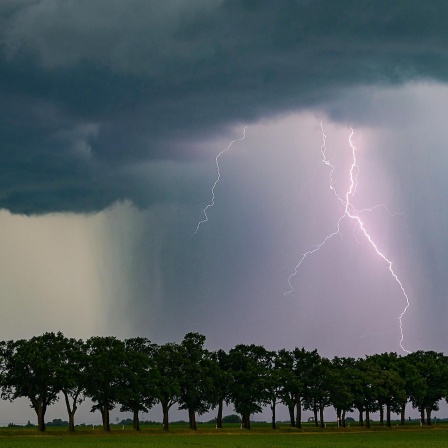 Ein Blitz leuchtet am späten Abend in der Nähe von Sieversdorf (Landkreis Ostprignitz-Ruppin). 