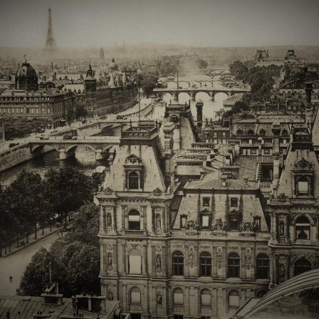Panorama von Paris mit acht Brücken, aufgenommen im Jahr 1908.