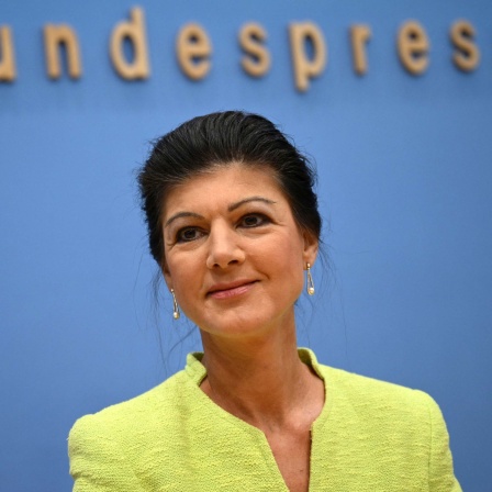 Sahra Wagenknecht während ihres Auftritts in der Bundespressekonferenz. 