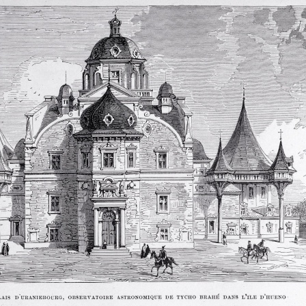 Observatorium von Tycho BRAHE auf der Insel Hueno. Illustration von 1868 von Edmond MORIN