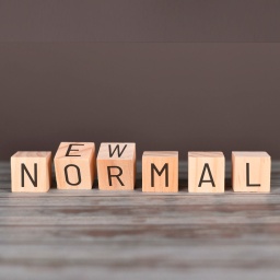 Holzklötze mit Buchstaben, die die Worte „New Normal“ bilden.