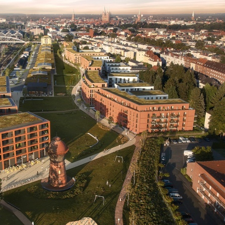 Das Gelände rund um den Güterbahnhof in Lübeck aus der Luft.
