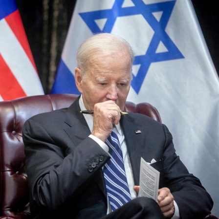 US-Präsident Joe Biden macht eine Pause während eines Treffens mit dem israelischen Premierminister Netanjahu in Tel Aviv. (Foto vom 18.10.2023)
