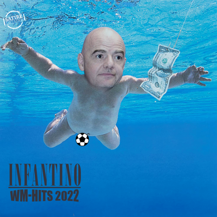Bildmontage des Nirvana Neverminds Covers mit Fifa-Präsident Infantino, der einem Geldschein hinterher schwimmt