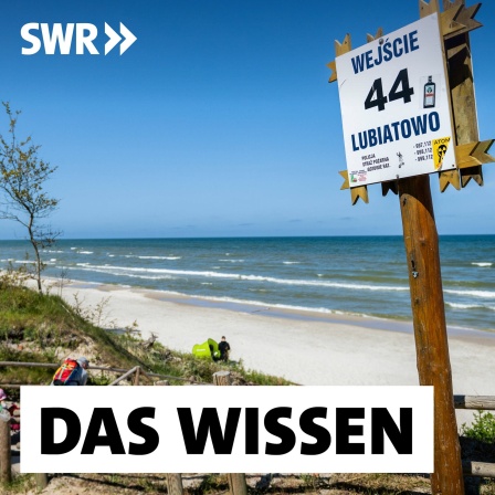 Strandschild in Lubiatowo mit Atomstopp-Aufkleber, wenige Kilometer vom geplanten Bau eines Kernkraftwerks in der Gemeinde Choczewo entfernt. Touristen und Sommerhausbewohner protestieren, doch die alteingesessene Bevölkerung erhofft sich wirtschaftlichen Aufschwung vom ersten Atomkraftwerk Polens.