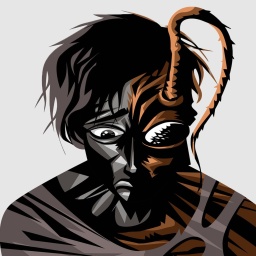Illustration einer Metamorphose von Mann zu Kakerlake.