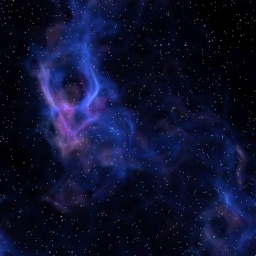 Mystisch anmutender Sternenhimmel mit violettblauen Schlierenwolken davor.