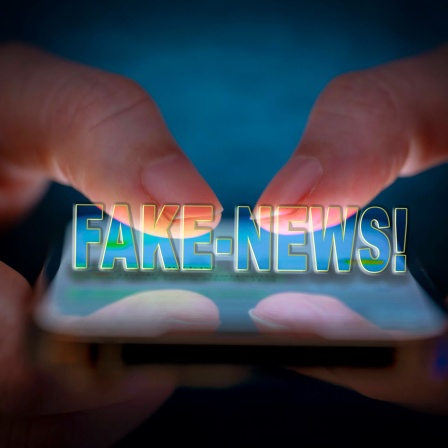 Smartphone mit Schriftzug Fake-News
