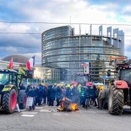 Bauernproteste vor dem Louise Weiss Gebaeude in der 1 Allée du Printemps in dem das EU-Parlament tagt.
