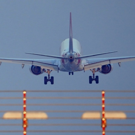 Ein Passagierflugzeug landet auf dem Hamburger Flughafen. 