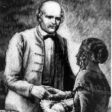 Semmelweis, Ignaz, 1.7.1815 - 13.8.1865, österr. Arzt, "Retter der Mütter", späterer Holzschnitt, idealisierend, 19. Jahrhundert