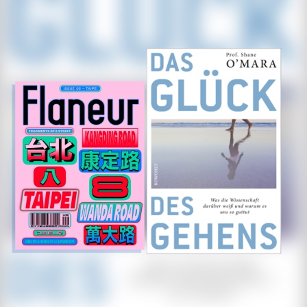 Cover Flaneur-Magazin + Shane O’Mara: "Das Glück des Gehens" foto: Flaneur Magazin GBR + Verlag Rowohlt