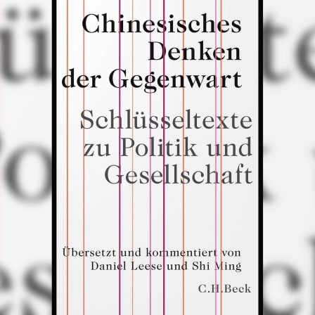 Das Buchcover "Chinesisches Denken der Gegenwart" zeigt den Titel des Buches hinter vertikalen verschiedenfarbigen Linien.