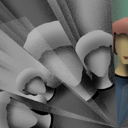 Die Illustration zeigt die Schemen einer Frau, wie in einem Kaleidoskop, in dreieckigen Ausschnitte gebrochen. Zwei dieser Fragmente sind farbig, die restlichen sind grau.