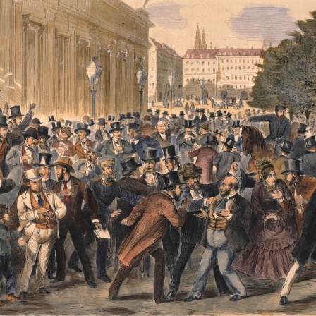 Holzstich nach Zeichnung von Joseph Eugen Hoerwarter: Die Boersenkatastrophe in Wien am 9. Mai 1873