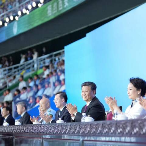 210915 -- XI AN, Sept. 15, 2021 -- Chinese President Xi Jinping, also general secretary of the Communist Party of China Central Committee and chairman of the Central Military Commission, attends the opening ceremony of China s 14th National Games in Xi an