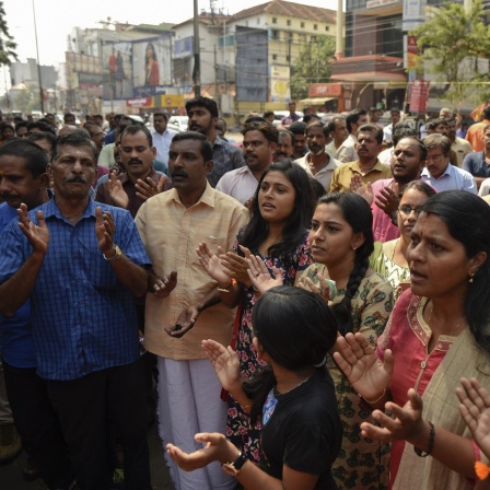 Straßenproteste von Hindus in Thiruvananthapuram, Kerala, Indien (Aufnahme vom 02. Januar 2019).