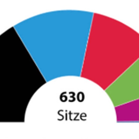 Sitzverteilung nach Wahlausgang der Bundestagswahl 2025 (Stand: 13:00 Uhr, 24.02.2025)