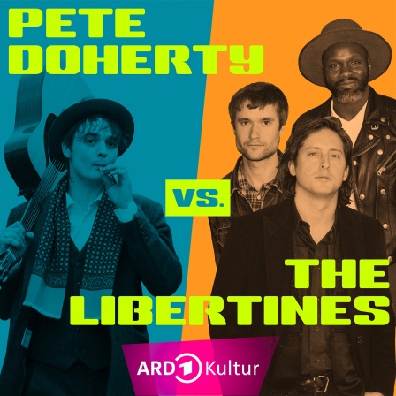 Auf einem farblich geteilten Bild sind links Pete Doherty und rechts The Libertines zu sehen