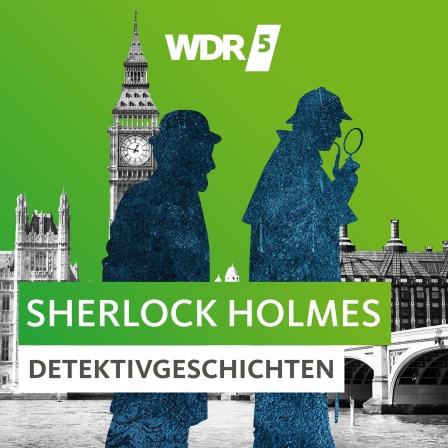 Silhouetten von Sherlock Holmes und Henry Watson vor London Kulisse mit Big Ben