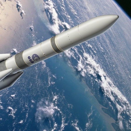 Eine ESA-Computeranimation der europäischen Trägerrakete Ariane 6 