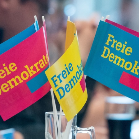 Bunte FDP-Flaggen in einem Glas