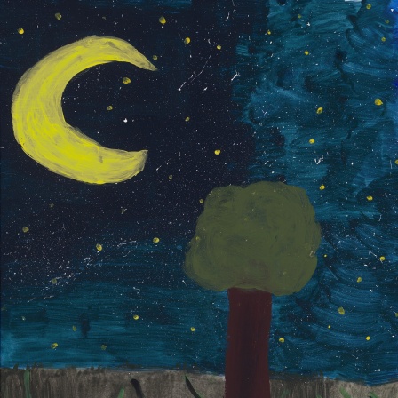 Ein von einem Kind gemaltes Bild zum Schlaflied "Der Mond ist aufgegangen"