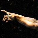 Das Bild zeigt symbolisch eine Hand Gottes im Universum.