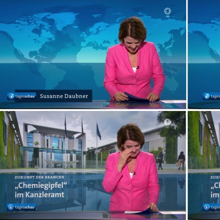 Standbilder der Ausstrahlung der "Tagesschau" um 07:30 Uhr zeigen die lachende Tagesschau-Sprecherin Susanne Daubner.