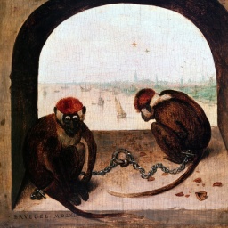 Die frühneuzeitliche Malerei zeigt zwei Affen in Ketten