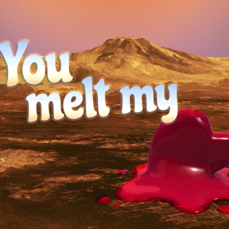 Eine Collage der NASA zum Valentinstag zeigt die Oberfläche eines Planeten auf dem ein rotes Herz schmilzt, dazu der Schriftzug "You melt my"