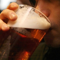 Biertrinker: In einem Londoner Pub trinkt ein junger Mann eine Pinte Bier.