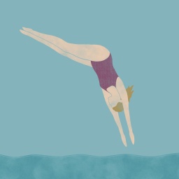 Die Turmspringerinnen: Die Zeichnung zur Episode 5 des Podcasts zeigt eine Turmspringerin kurz bevor sie gestreckt kopfüber ins Wasser eintaucht.