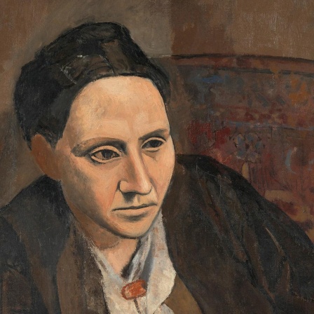 Gertrude Stein (1874-1946). Ausschnitt eines von Pablo Picasso gemalten Porträts. 