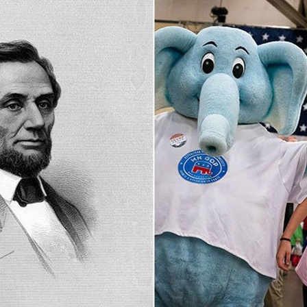 Collage: Abraham Lincoln, Republikaner und Sklaven in den USA