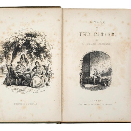 Abbildung des Buches: "A Tale of Two Cities" von Charles Dickens, 1859.