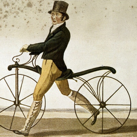 Historische Darstellung der Draisine, das erste Fahrrad oder Laufrad, erfunden von Karl von Drais.