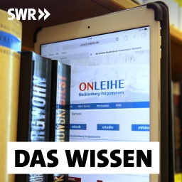 Ein iPad mit der Internetseite der Onleihe Mecklenburg-Vorpommern steckt zwischen den Büchern im Regal einer Bibliothek: Autoren und Verlage sehen ihre Existenz durch die sogenannte Onleihe gefährdet, Bibliotheken beklagen, dass ihnen Bestseller oft erst Monate nach Erscheinen verkauft werden.