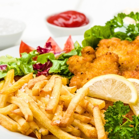 Schnitzel mit Pommes und Mayo: nach 8 bis 9 Stunden sind sie verdaut