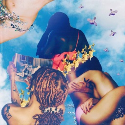 Collage: Personen beschäftigen sich mit ihrer Sexualität, vor blauem Himmel und mit Blumen geschmückt.