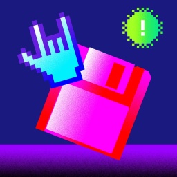 Grafik zu Dark Avenger – Episode 4: Eine Hand formt das Hörnerzeichen vor einer Diskette, im Hintergrund ist ein Virus, darin ein Ausrufungszeichen zu sehen.